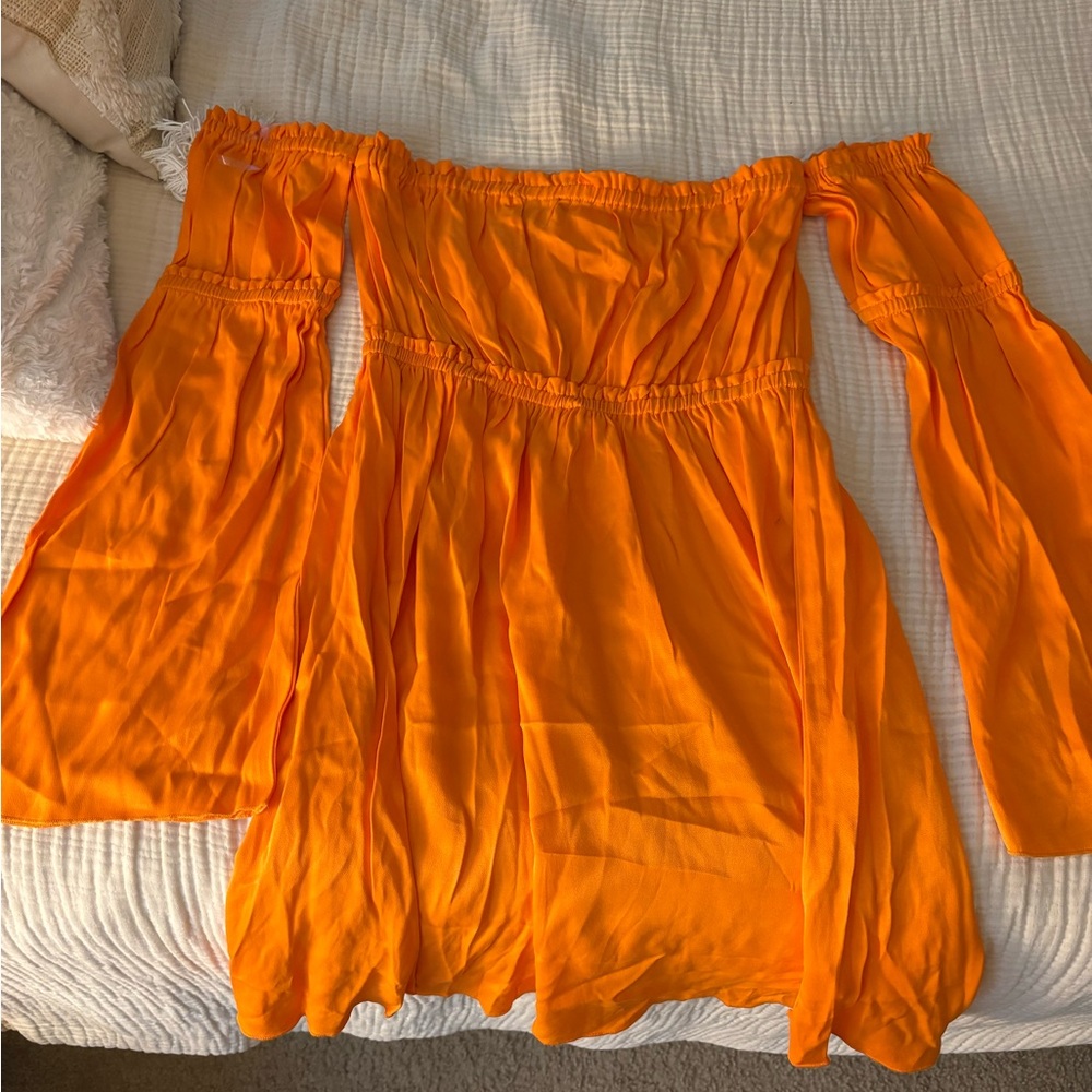 Vibrant Orange Off-Shoulder Dress